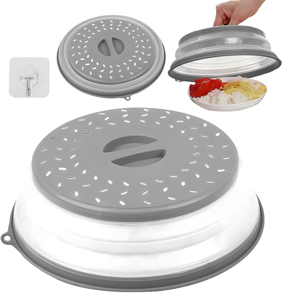 Vouwbare Magnetron Deksel, BPA-vrij, Ideaal voor Voedsel, Fruit en Magnetrongebruik (Grijs)