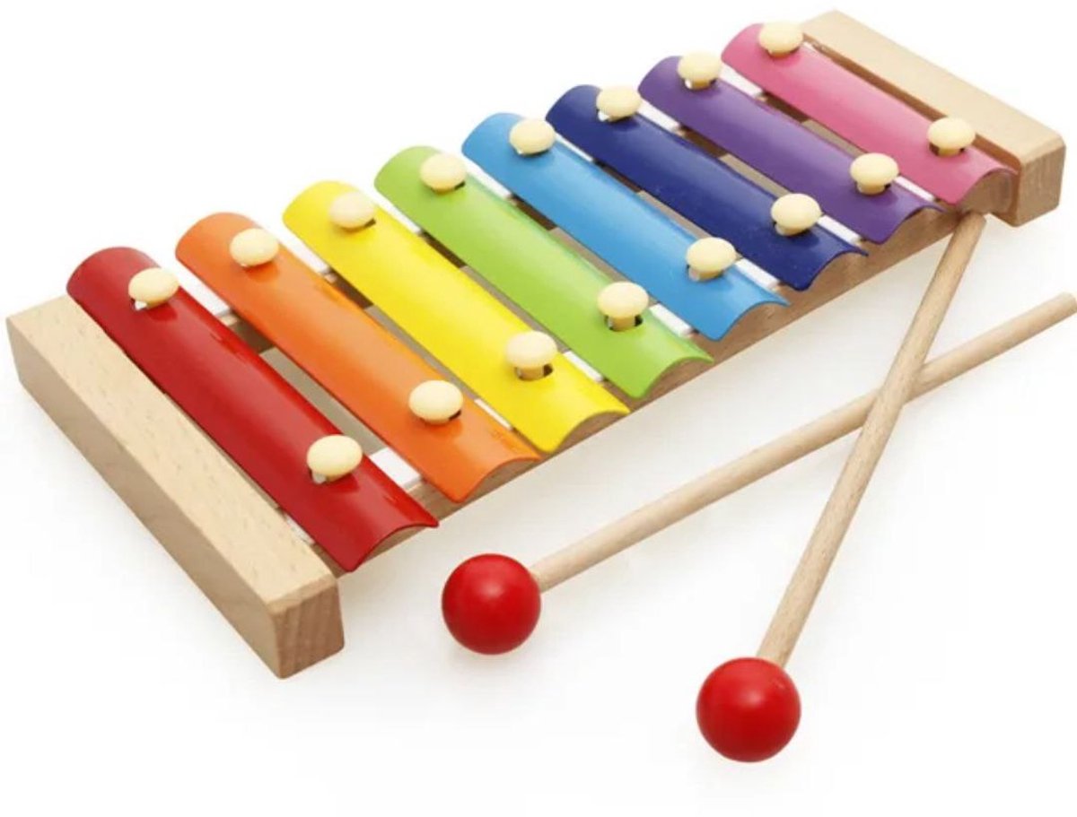 Flero Houten Xylofoon voor Kinderen met 8 Metalen Tonen in C-majeur - Glockenspiel Muziekinstrument - Montessori Educatief Speelgoed met Houten Klopper - Cadeau