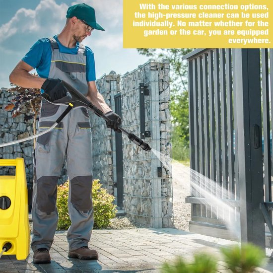 Novendo Goods - Hogedrukreiniger 1500W 135 bar - Elektrische reiniger met 10M slang en 4-in-1 verstelbare spuitmond - Draagbare power washer voor auto , tuin en terras — afbeelding 4