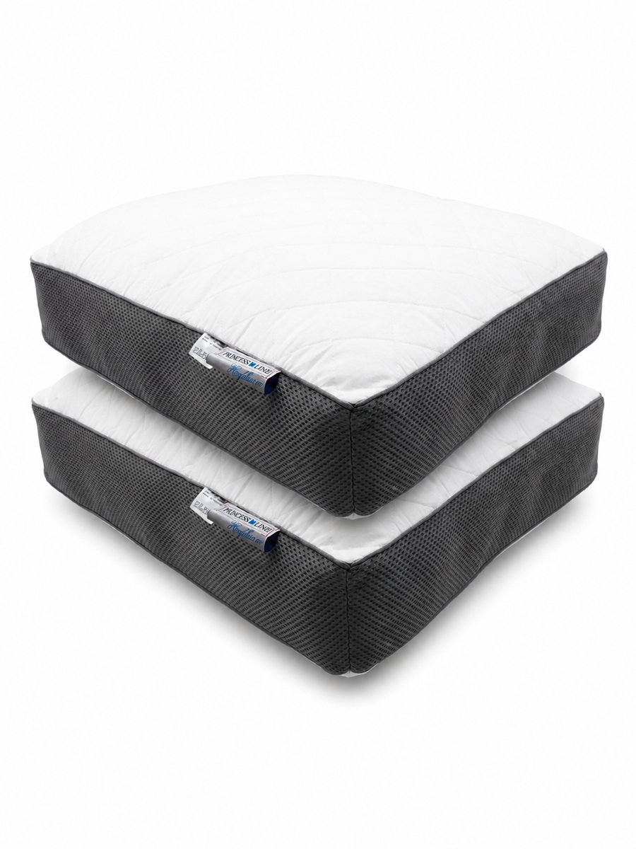 Princess Line Boxkussen Set van 2 - 2x 800 gram - Verstelbaar Hoofdkussen met Vezelbolletjes - 3D Mesh Ventilatie - Katoenen Tijk - Anti-allergisch - Wasbaar
