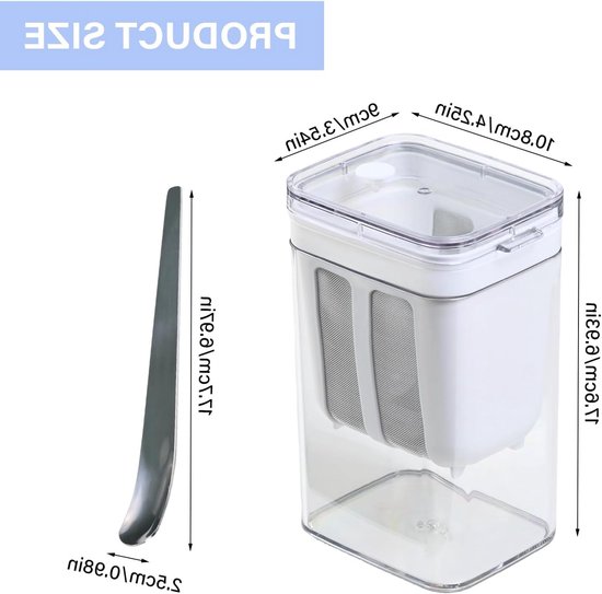 Yoghurtzeef met Deksel, 1100 ml, 17.5 x 11 x 9 cm, Ideaal voor Griekse Yoghurt, Scheiden van Vocht en Fruit, RVS Lepel Inclusief van Merkloos — afbeelding 5