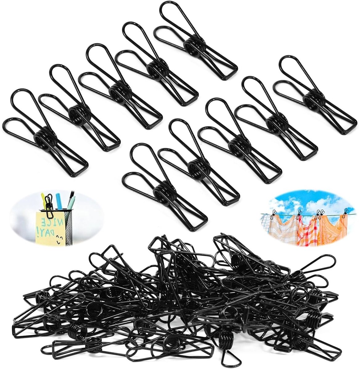 Kleine paperclips 32 mm - 60 stuks zwarte binderclips voor kantoor, facturen en kleding