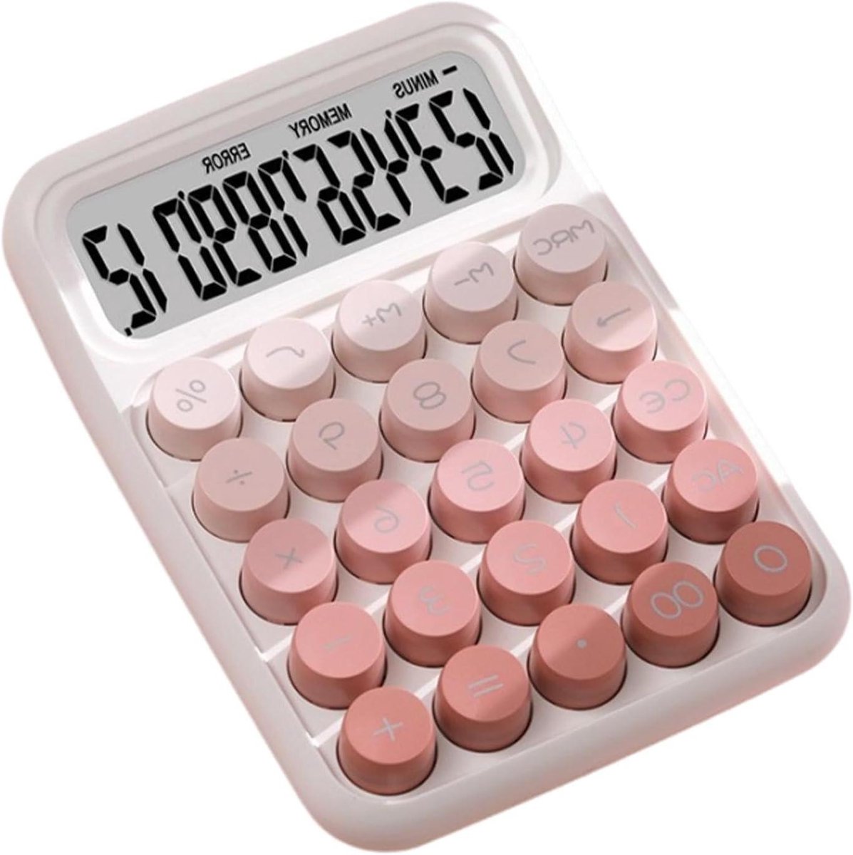 Rekenmachine - Bureau Calculator - Dagelijkse Berekeningen - Grote Knoppen Mechanisch - 12 Cijfers - Roze