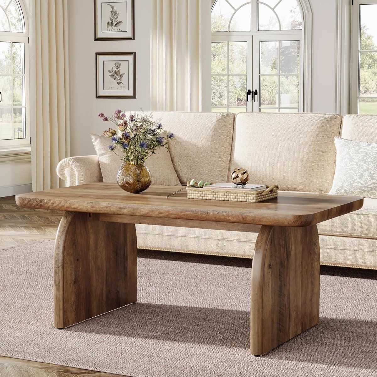 Salontafel 120x60x50 cm – Grote Rechthoekige Koffietafel in Rustieke Houtlook met Opbergruimte en Stabiele Basis – Moderne & Landelijke Woonkamertafel met Afgeronde Hoeken – Bruin – Dader