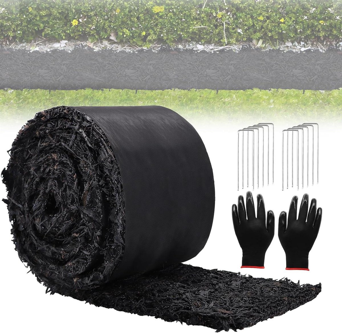 Rubberen Mulch Rol - Landschapsmulch Tuinmat - Onkruid Voorkomen - Snijdbaar Waterdoorlatend - 10 voet lang - Zwart