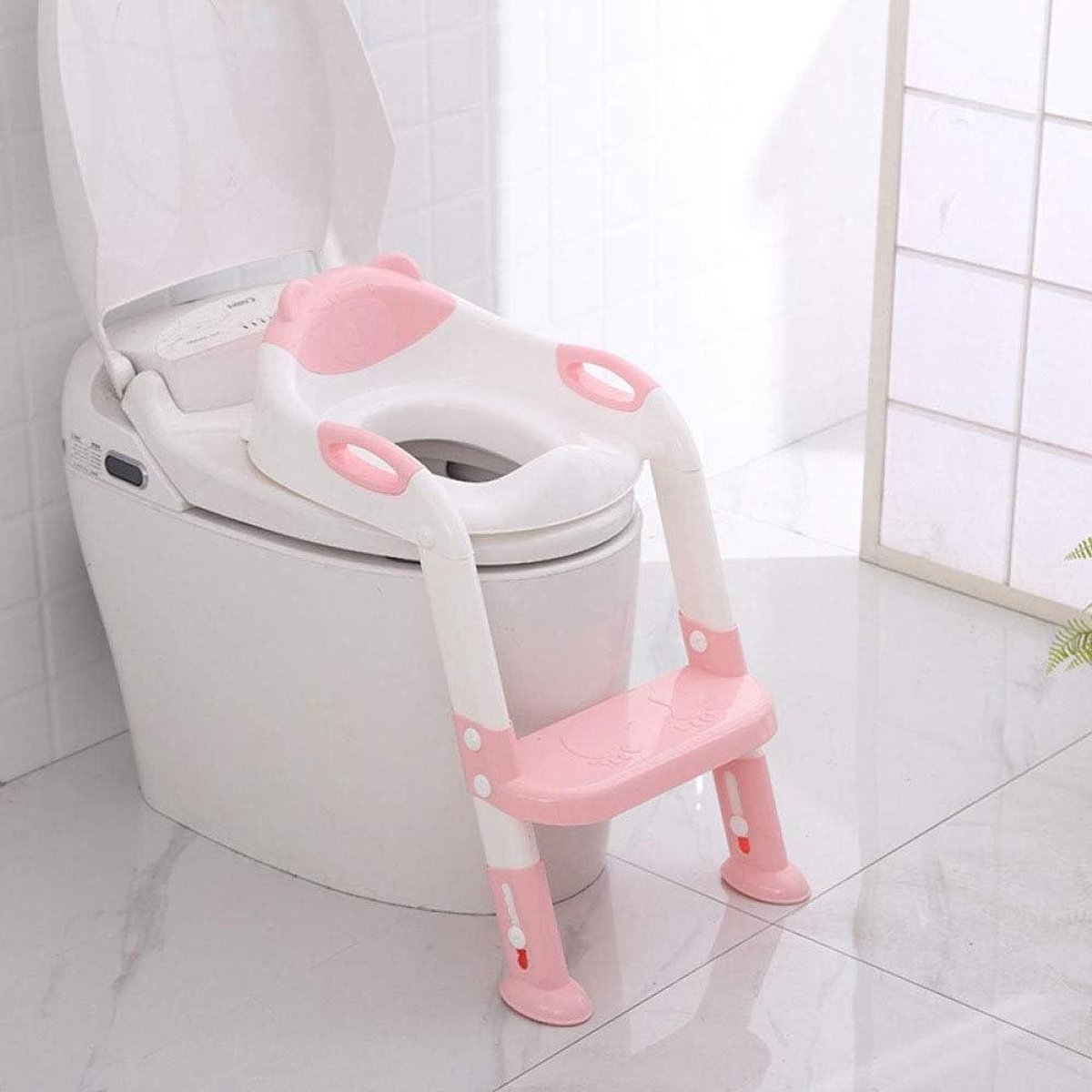 Toilet Trainer Stoel - Potty Stoel - Zindelijkheidstraining Kind - Met Ladder - Verstelbaar - Blauw Roze