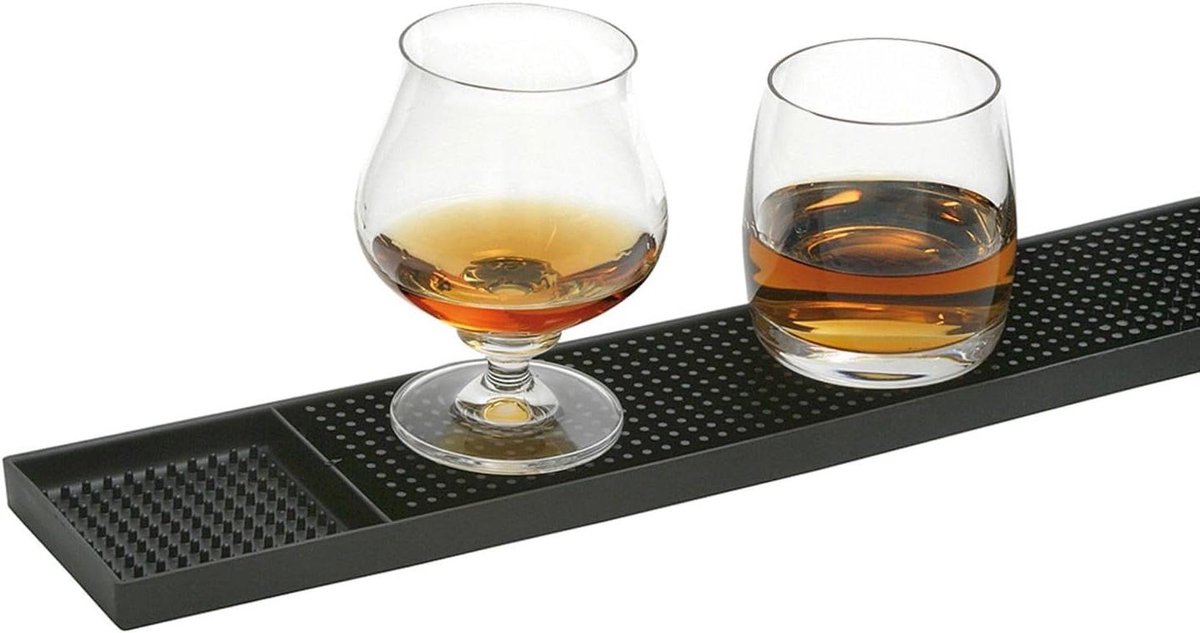 Bar Serveermatten - Cocktailmat Rubber - Cocktails Bereiden - Opstaande Rand - 8 x 60 cm - Zwart