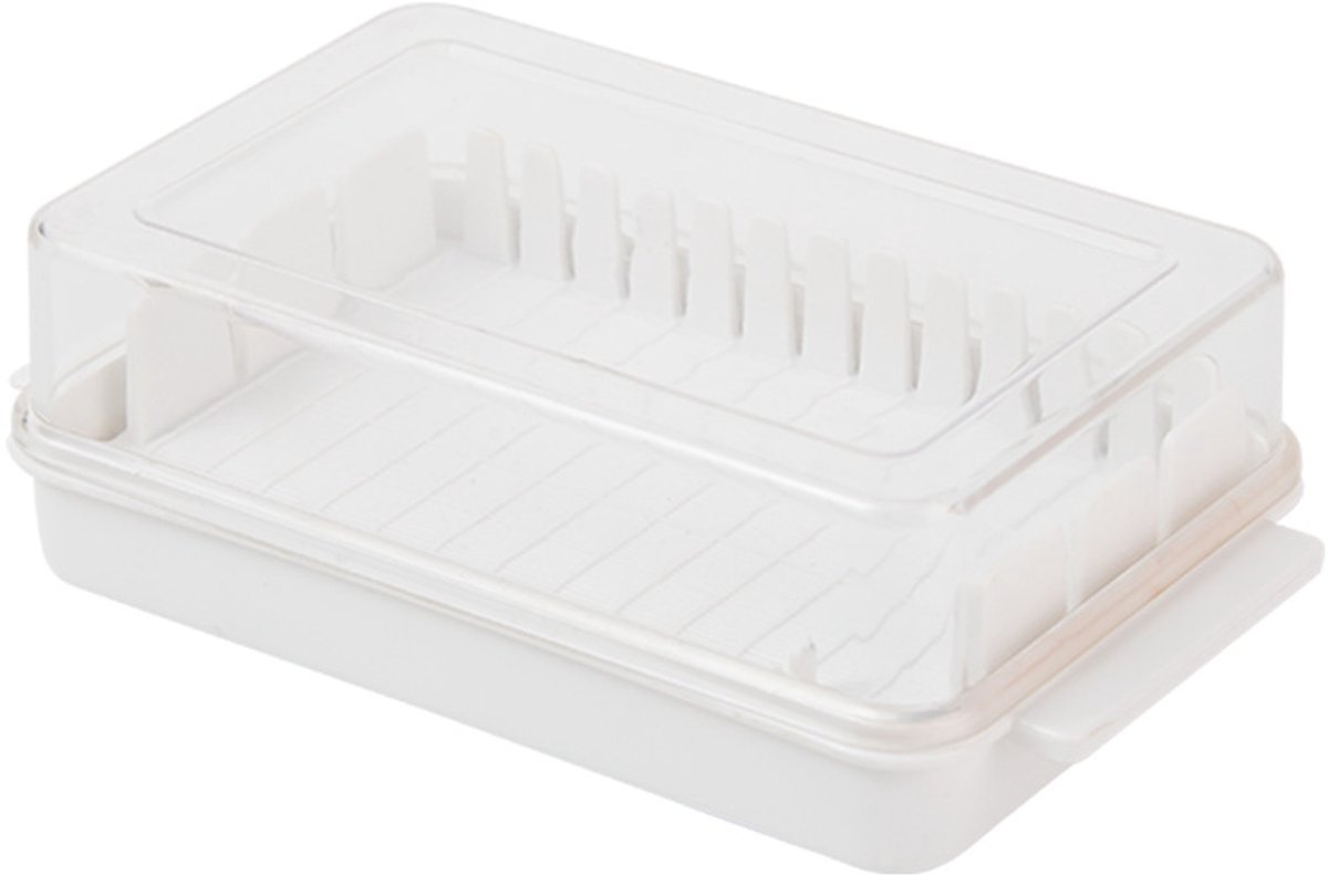 Plastic Boter- en Kaasbewaardoos met deksel en snijder, geschikt voor koelkast 16,3 x 5,2 x 9,4 cm