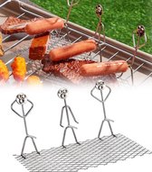 BBQ Worsthouder - hotdog houder grappig - worstenhouder - Driemans-stokfiguurgriller - Manneke Worst - vleesvork - BBQ Gereedschap - Staande Man Barbecuerek - Creatieve cadeaus voor mannen - BBQ Accesoires - Barbecue Gereedschap - RVS Zilver