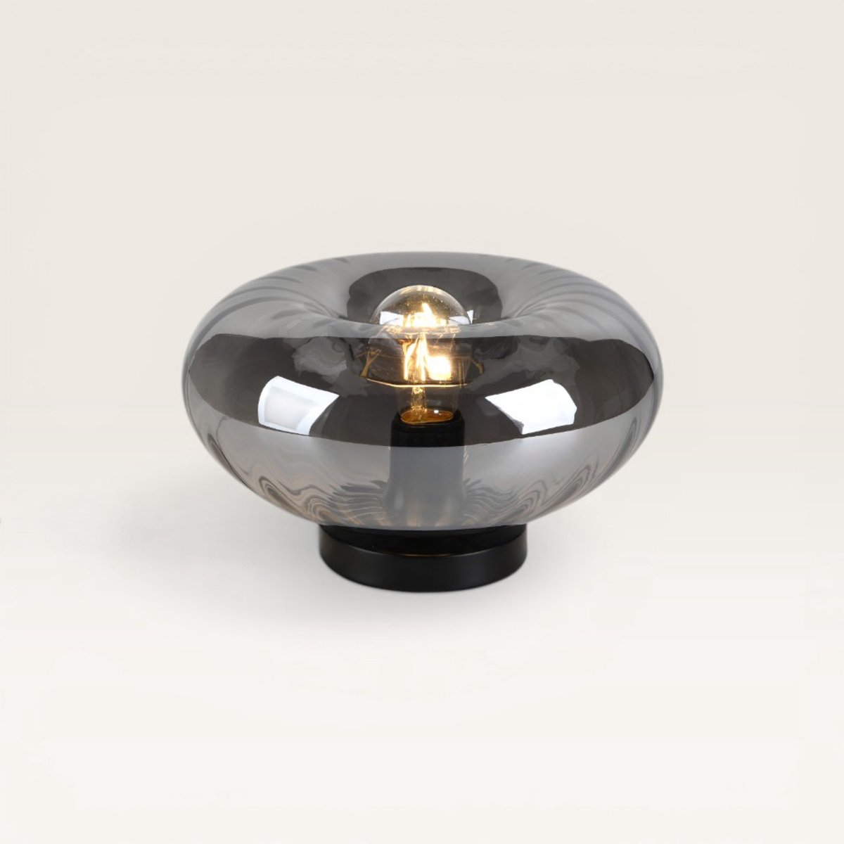 Xiravo - Zwarte Tafellamp Smoke glas 17 cm - Modern design - Dressoir lamp - Zwart Metaal - E27 fitting - Met aan/uit-schakelaar
