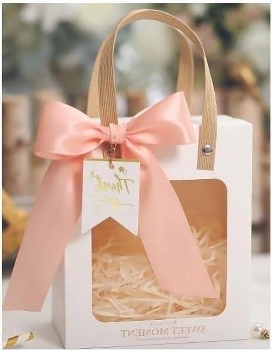 Papieren zakken - Goodiebags giftbags - Feestelijke presentatie - Met transparant venster - 10 stuks - Wit