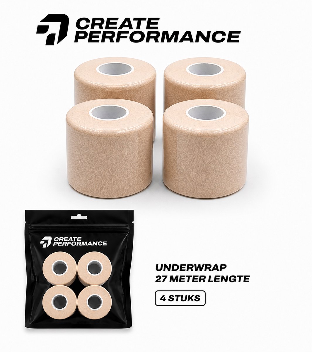 CREATE PERFORMANCE Underwrap tape - Voetbaltape - Fysio tape - Beige/Huid - 4 stuks