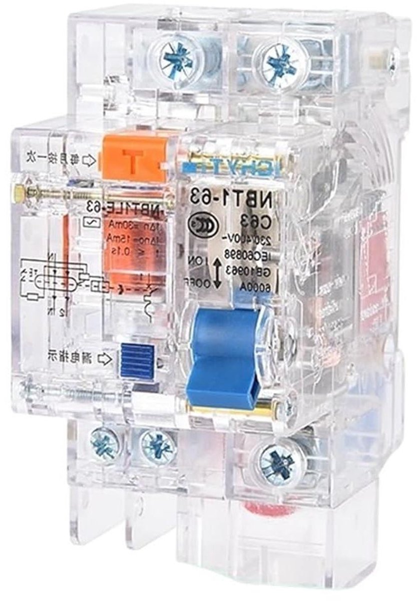 Aardlekschakelaar - Stroomonderbreker - Circuit Beveiliging - Compact Ontwerp - 2 Stuks - Transparant