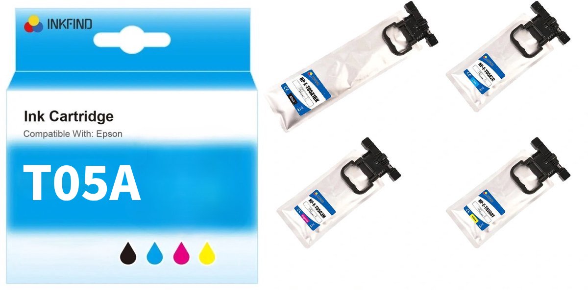 INKFIND T05A Inktcartridge compatibel met Epson T05A (T05ABK/T05AC/T05AM/T05AY) C13T05A100 C13T05A200 C13T05A300 C13T05A400 Extra Hoge Capaciteit - 4-pack Zwart*1 en Kleur*3 geschikt voor Epson WorkForce Pro WF-C878RDTWFC / WF-C879RDTWFC