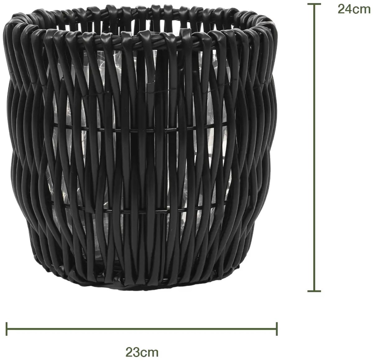 Rotan Plantenpot Zwart | Ø23 cm – Compacte Rotan Kunststof Bloempot Rond – Voor Binnen en Buiten
