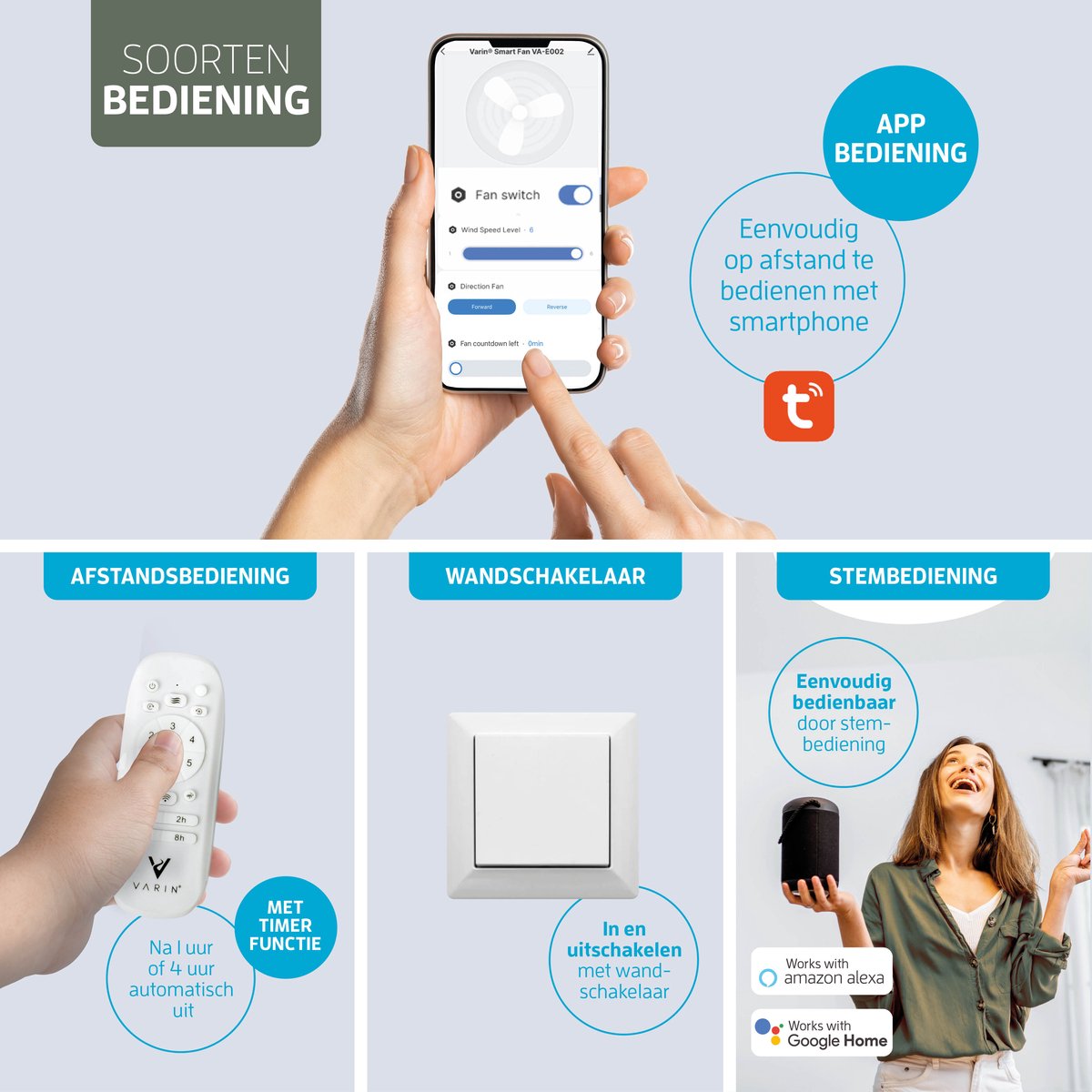 Varin® Smart Plafondventilator - Zwart/Naturel - Tuya Wifi - Lange bladen - Ø 132cm - 6 snelheden - Super stil 20dB - Met afstandsbediening en app - Ventilatorkachel - Ventilatoren plafond - Plafondventilator - Plafond ventilator slaapkamer — afbeelding 8