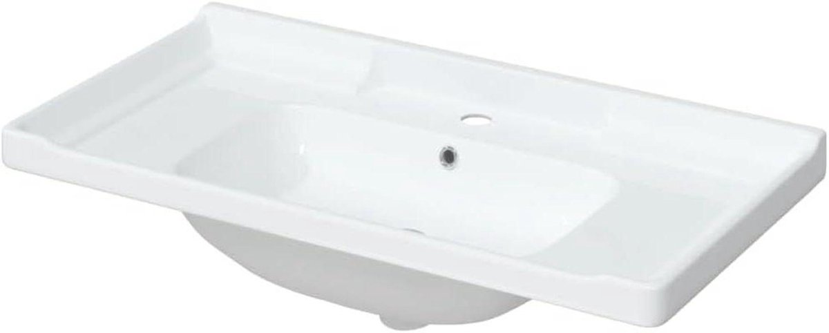 Wastafel Rechthoekig - Keramiek Wasbak - Badkamer Inrichting - Met Overloop - 91.5x48x23 cm - Wit