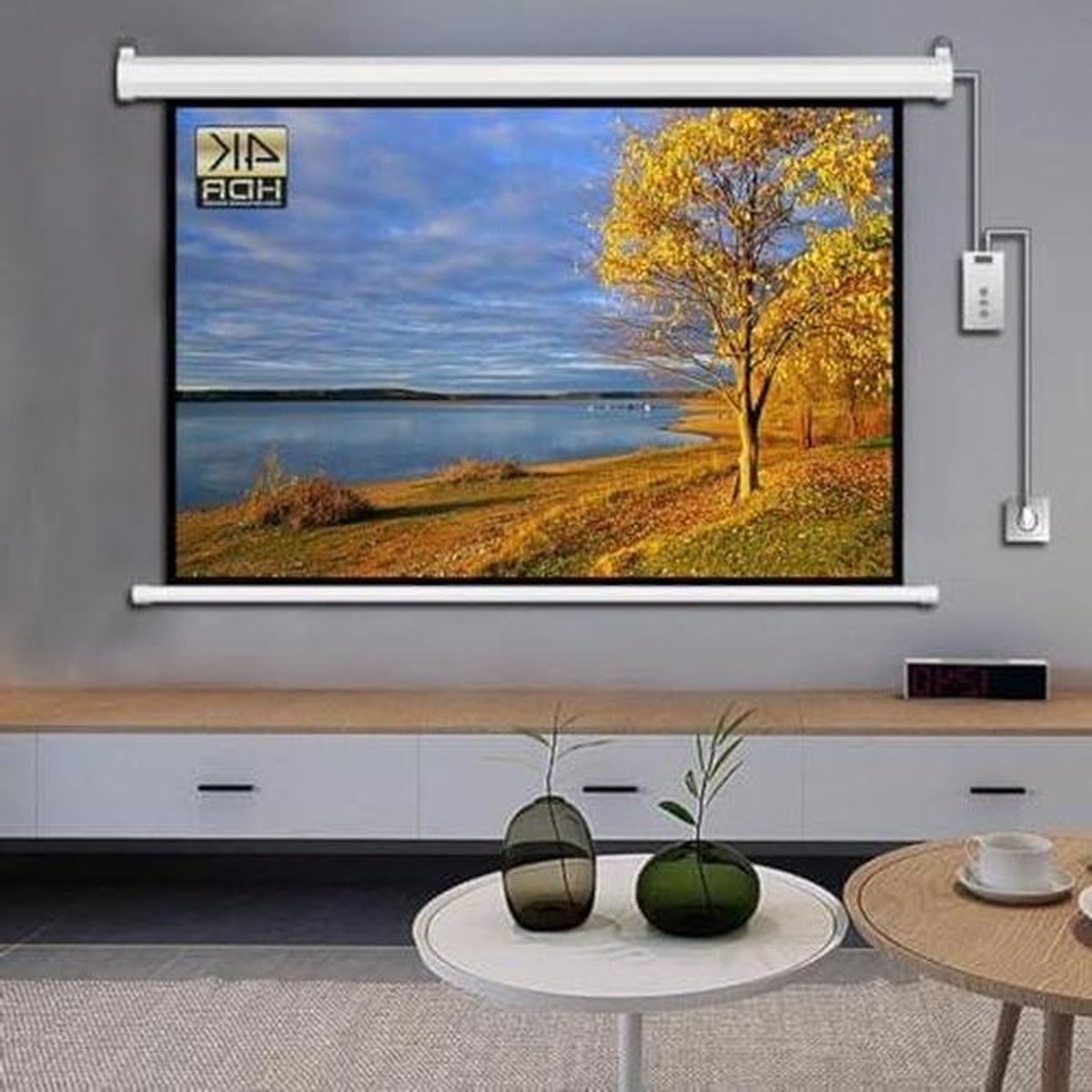 Gemotoriseerd Projectiescherm - Elektrisch Scherm - Home Cinema - Rimpelbestendige Stof - 72 Inch 4:3 - Wit