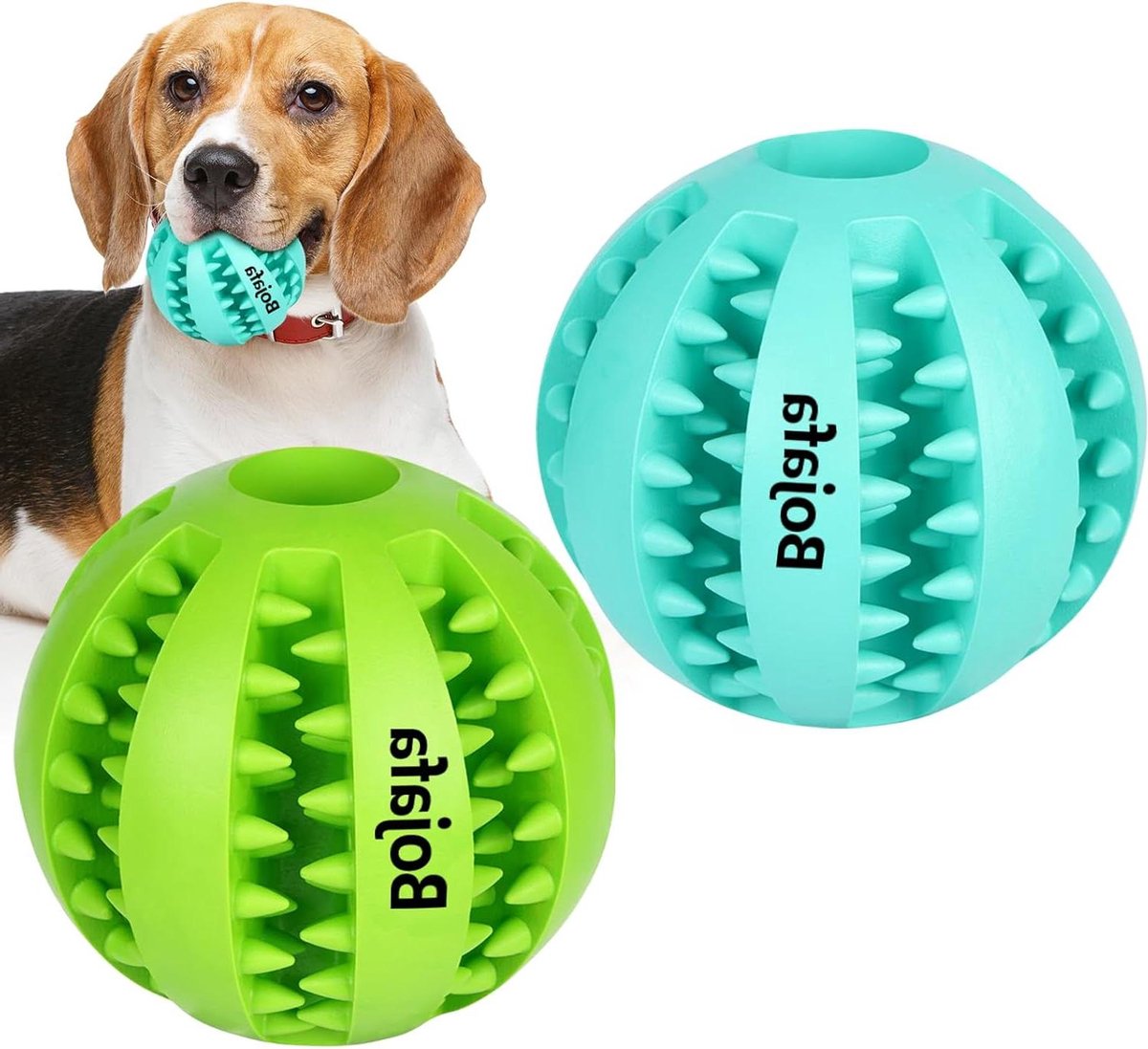 Huisdier Speelgoed Ballen - Kauwspeelgoed Hond - Interactief Spelen - Duurzaam Natuurrubber - 2 Stuks 7 cm - Blauw Groen