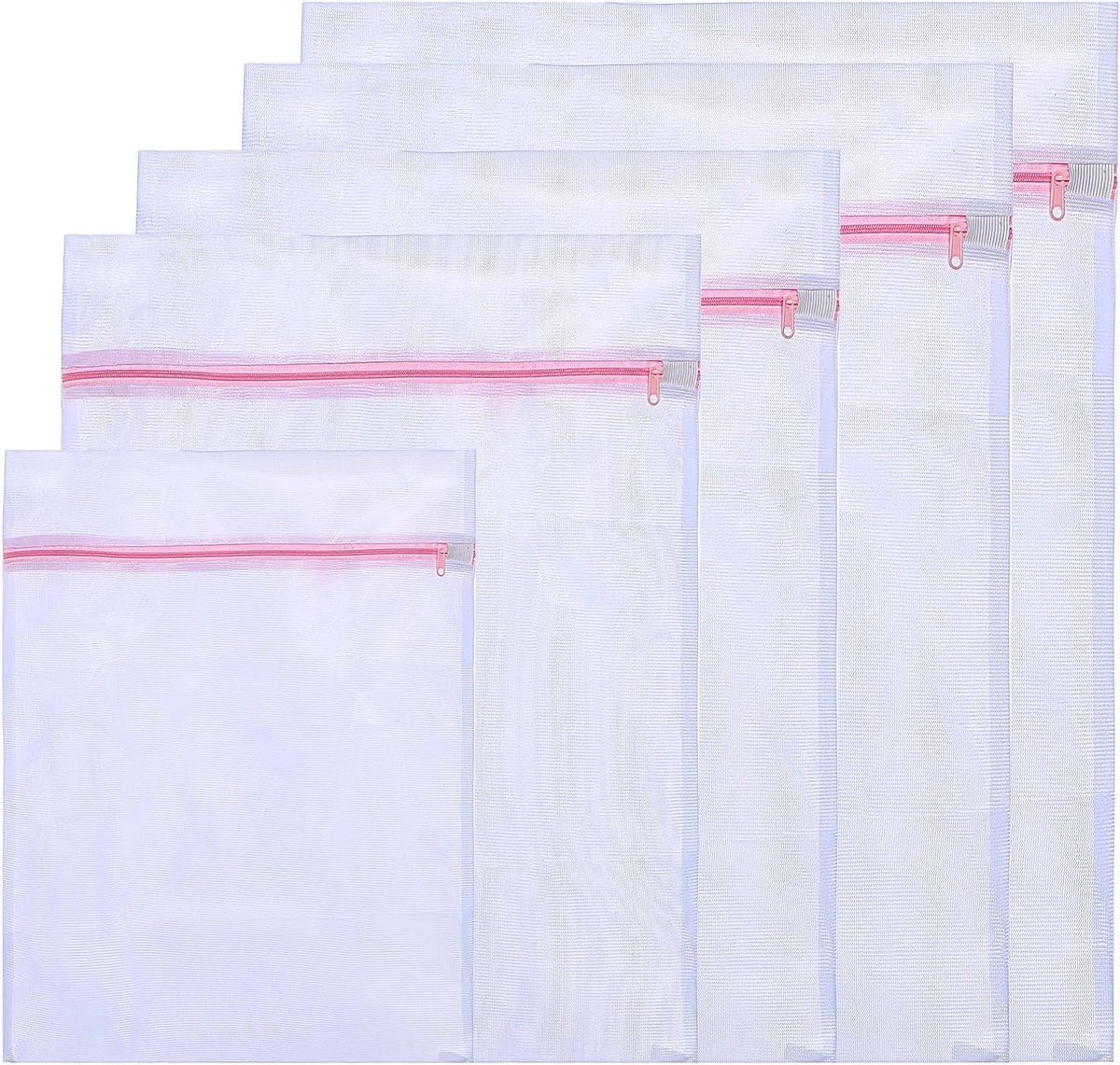 5-delige wasnet set, grove mesh, rechthoekige waszakken met rits, beschermend en voorkomt vervorming, ideaal voor delicate kleding zoals truien, shirts en ondergoed