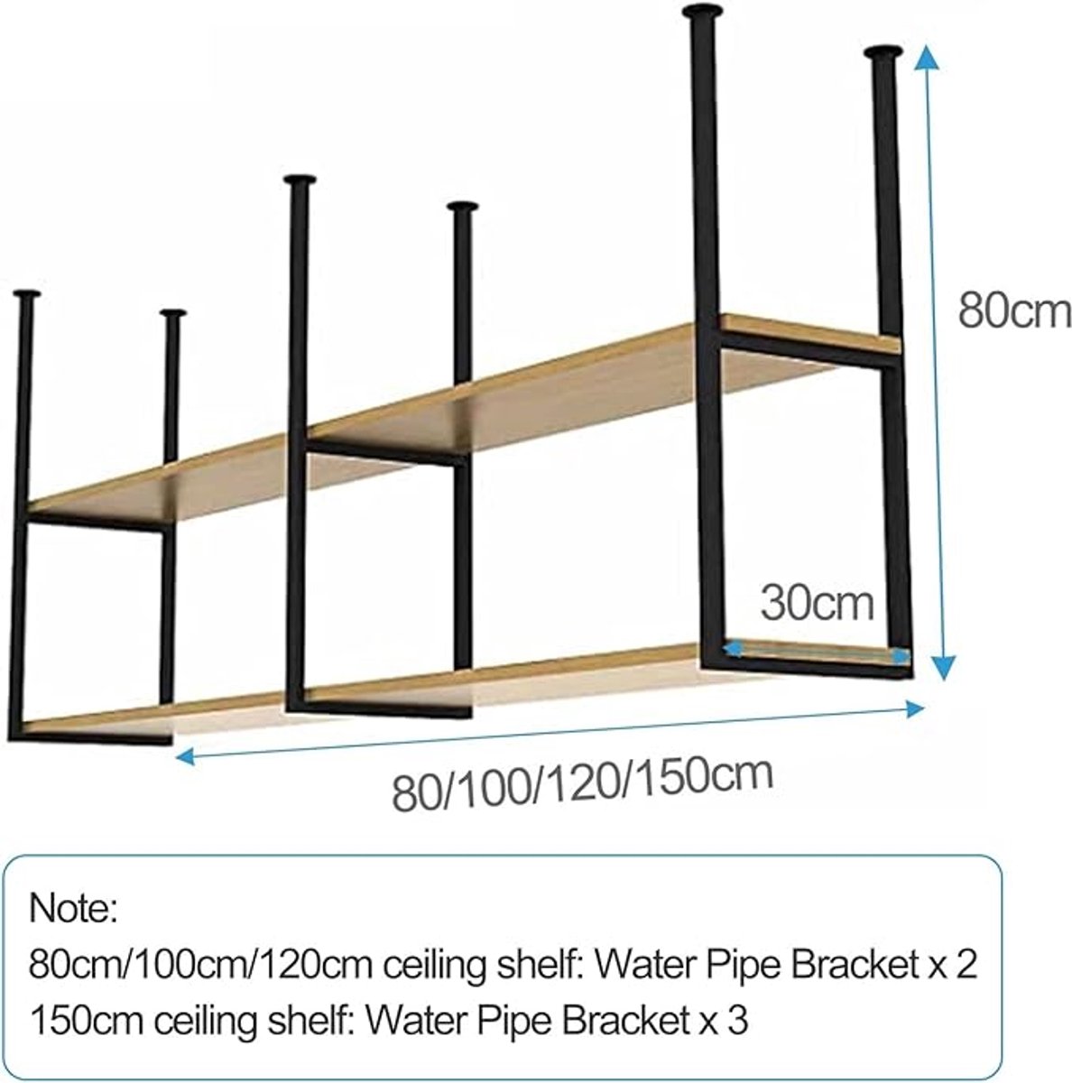 Plafond Hangend Keukenrek 90x85x35 cm – Industrieel Houten & Metalen 2-Laags Wand- en Wijnrek met Zwarte Waterpijp Beugel – Hangend Bar Rek met Glazenhouder en Opslagplanken