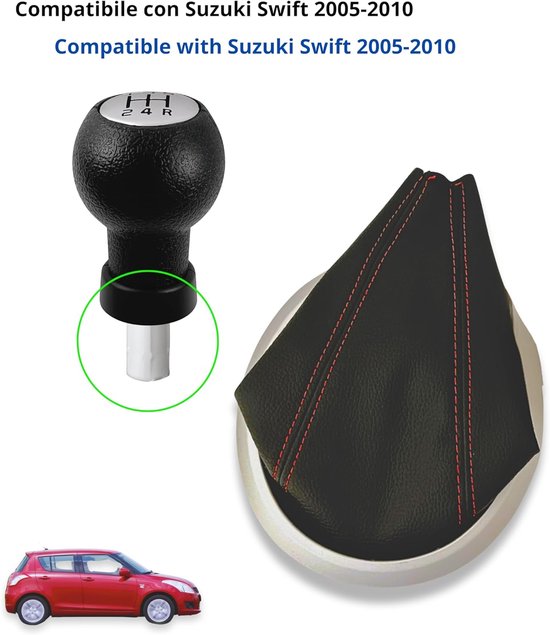 Schakel Pookknop - Versnellingspook Set - Auto Interieur - 5 Versnellingen Rood - T-Vorm - Zilver van Merkloos — afbeelding 5