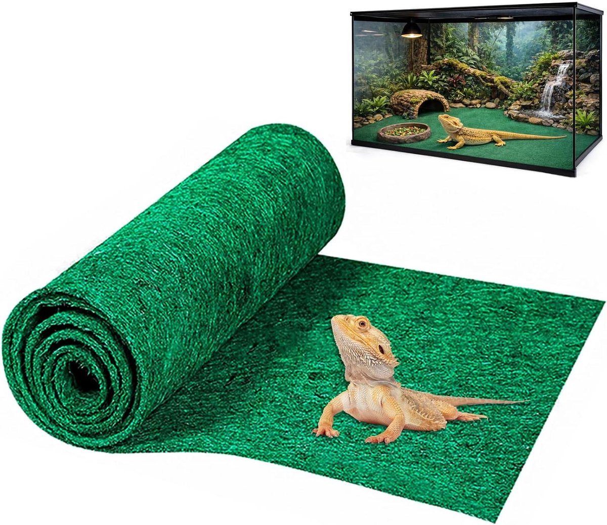 Reptielen Tapijt - Terrarium Bodem - Verblijf Inrichten - Op Maat Te Knippen - 120 x 60 cm - Groen