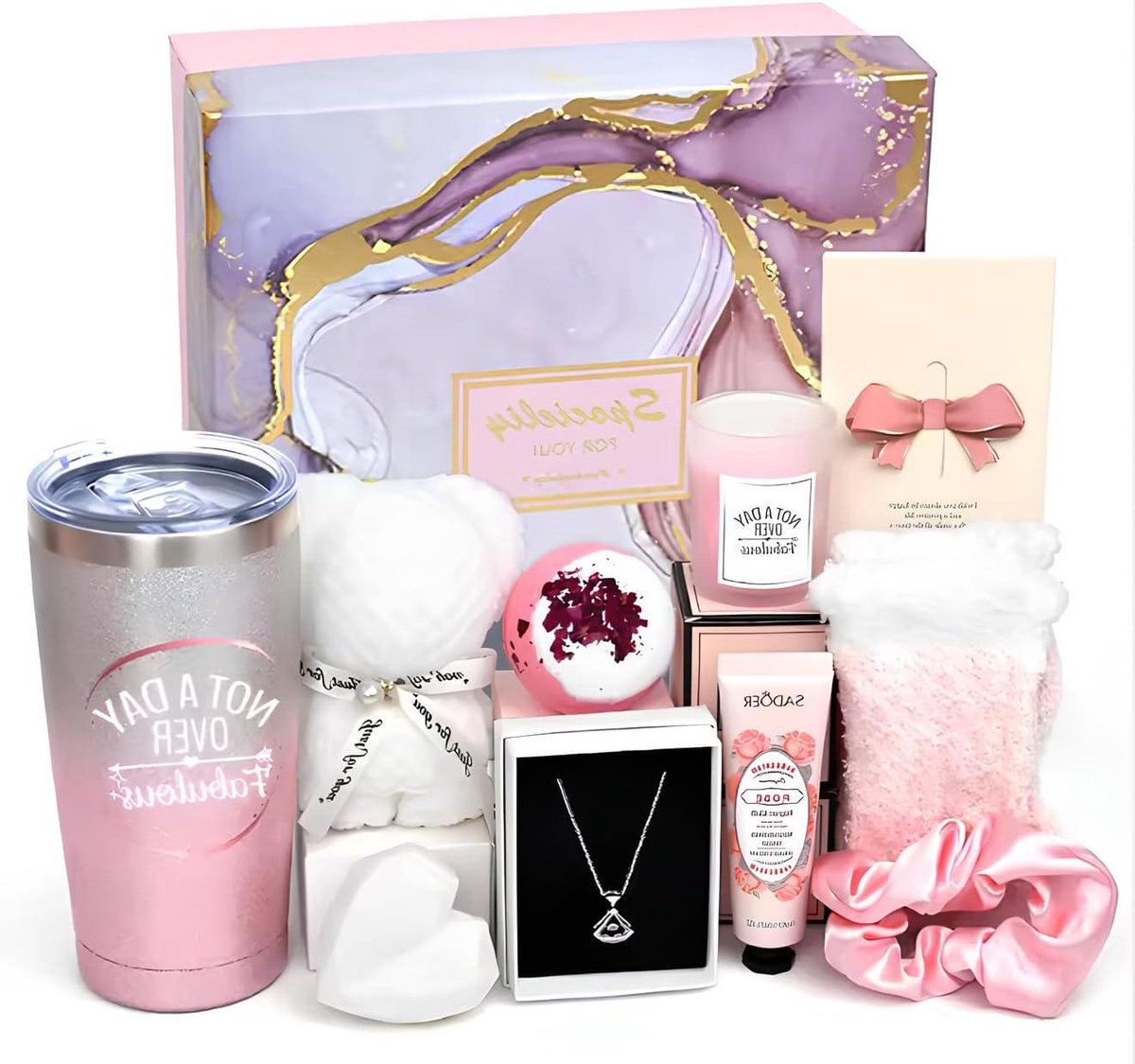 Wellness cadeauset - Zelfzorg set - Momenten van ontspanning - 9-delige luxe inhoud - 1 kg - Roze