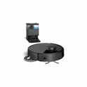 Zwarte robotstofzuiger met dweilfunctie en bijbehorende Autowash™ dock met waterreservoir.