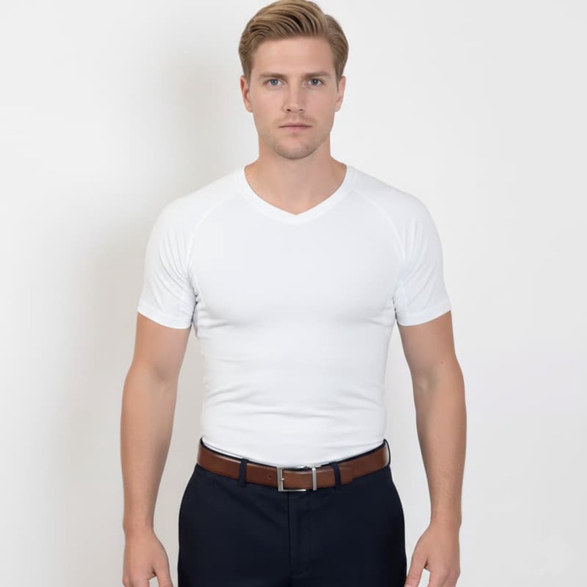 Anti Zweet Shirt Heren - Everstock - Zweetwerend Ondershirt - Wit - V-Hals - Maat L