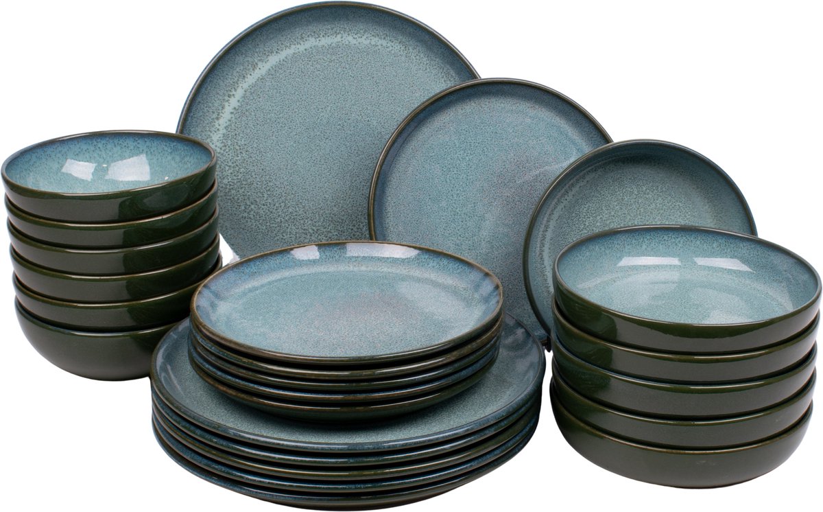 24 delige serviesset - 6 persoons - Evora - groen - Portugees stoneware