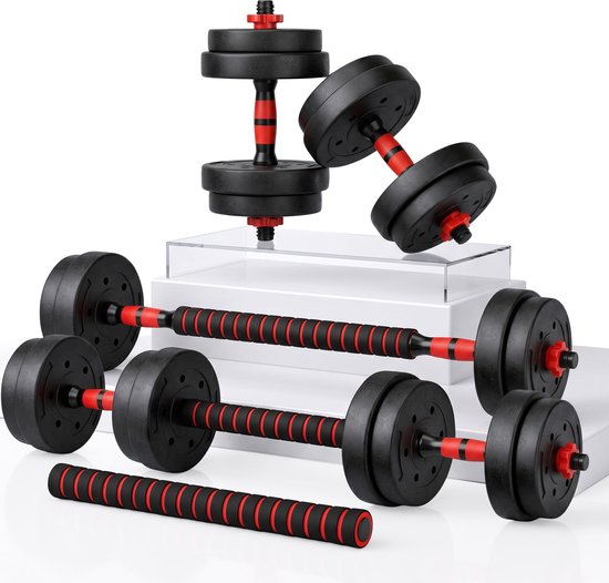 Prestara 3-in-1 Halterset 10KG – 2x 5KG Verstelbare Dumbbells & Barbell Set – Thuisfitness – Inclusief 40CM Connector