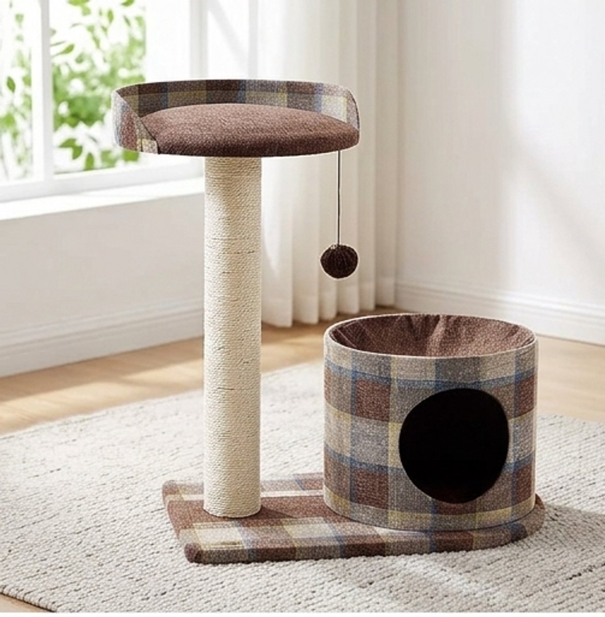 Kattenboom Krabpaal met Kattenhuis, Kattenbed, Sisal Krabpalen & Comfortabele Zitstokken – Multifunctionele Kattenklimtoren voor Binnenkatten (40x60x65,5 cm) - Ganeey