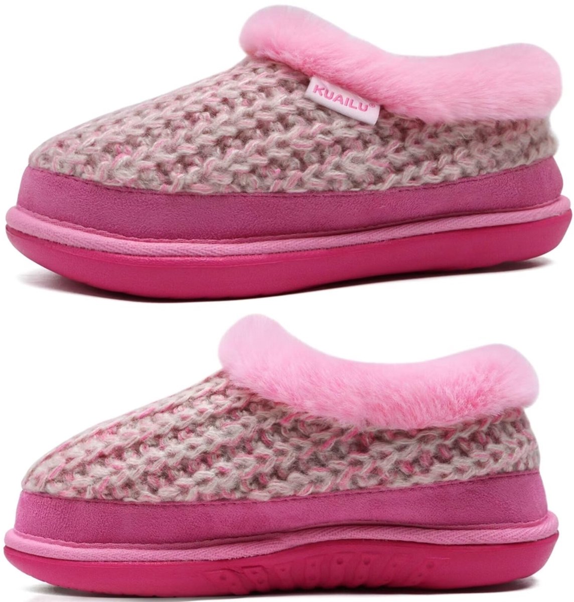 KuaiLu Dames Gebreide Huisslippers met Memory Foam en Boogondersteuning – Warme Pantoffels met Faux Fur Voering & Antislip Zool – Maat 39