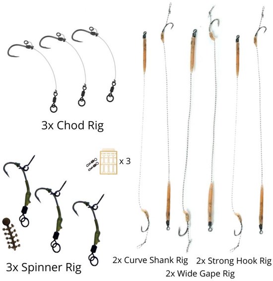 FC's Karper Onderlijnen 'Assorti' - Haakmaat #6 - 12 verschillende Karper Rigs - Hair Rigs, Chod Rigs & Spinner Rigs - Rigs voor Karper Vissen van FC's — afbeelding 2