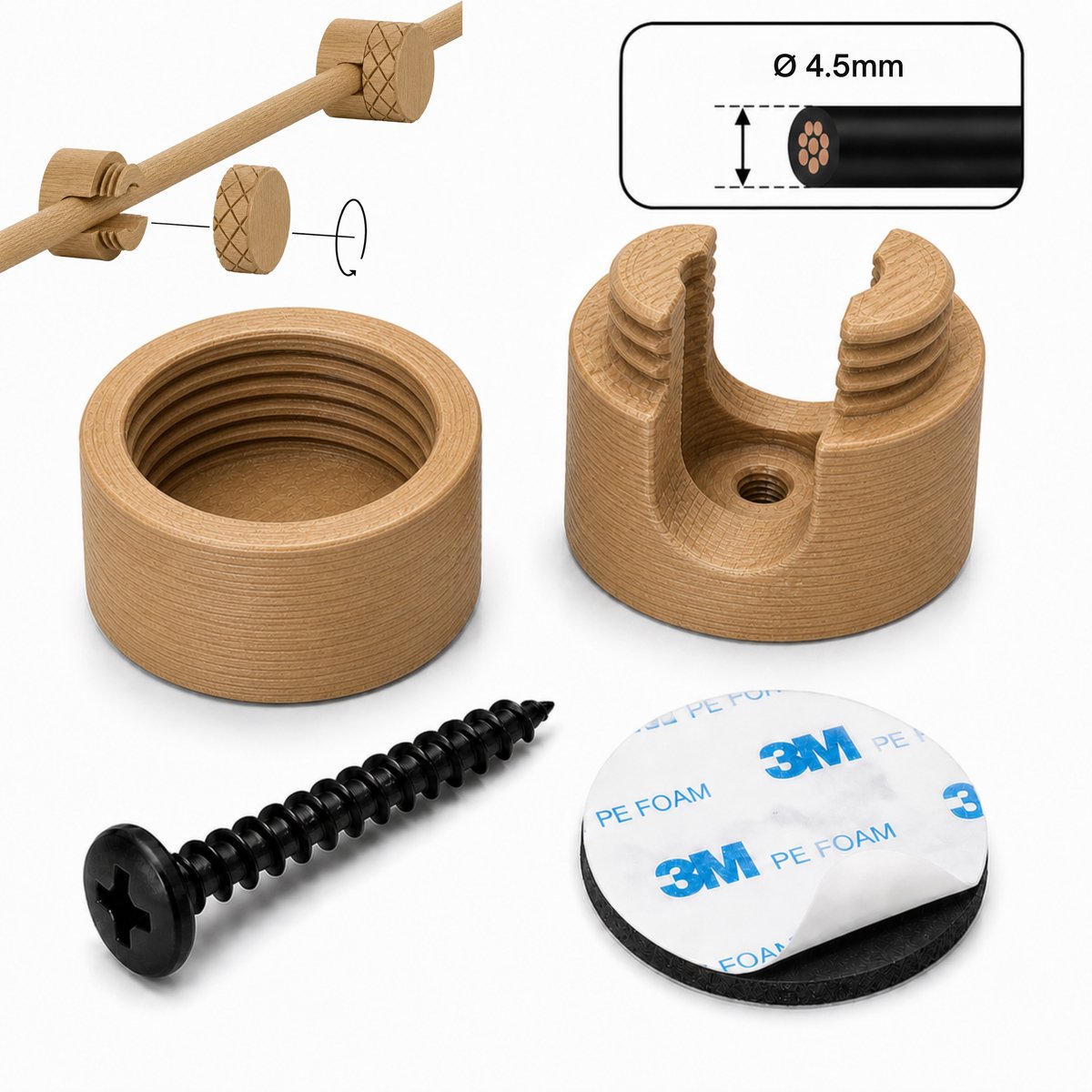 4.5mm Set Van 12 Stuks - Kabelhouder Muur - Kabel Clips - Kabel Management Voor Dunne Kabels En Opladers - Oak