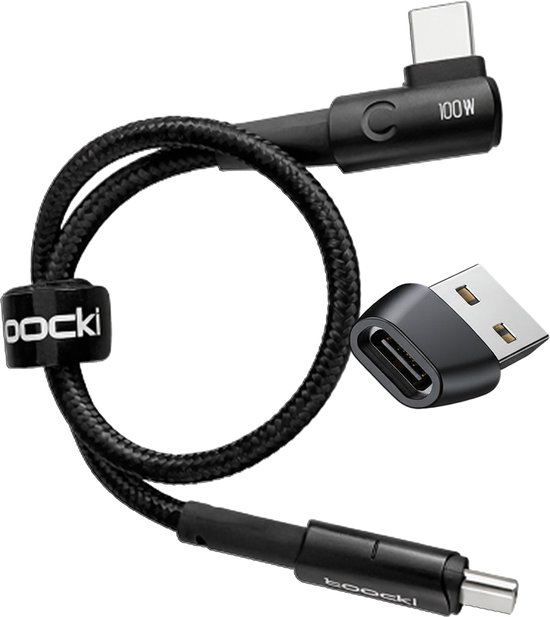 USB-C 100W snellaadkabel 25cm haaks...