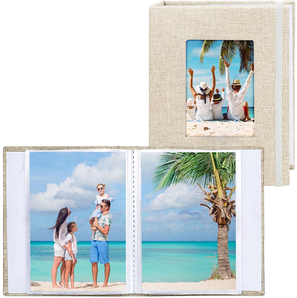 Allecto - Mini Foto Album - 2 Pack - Linen Cover - Beige - Voor Familie en Baby - Geschikt voor Bruiloft en Reis