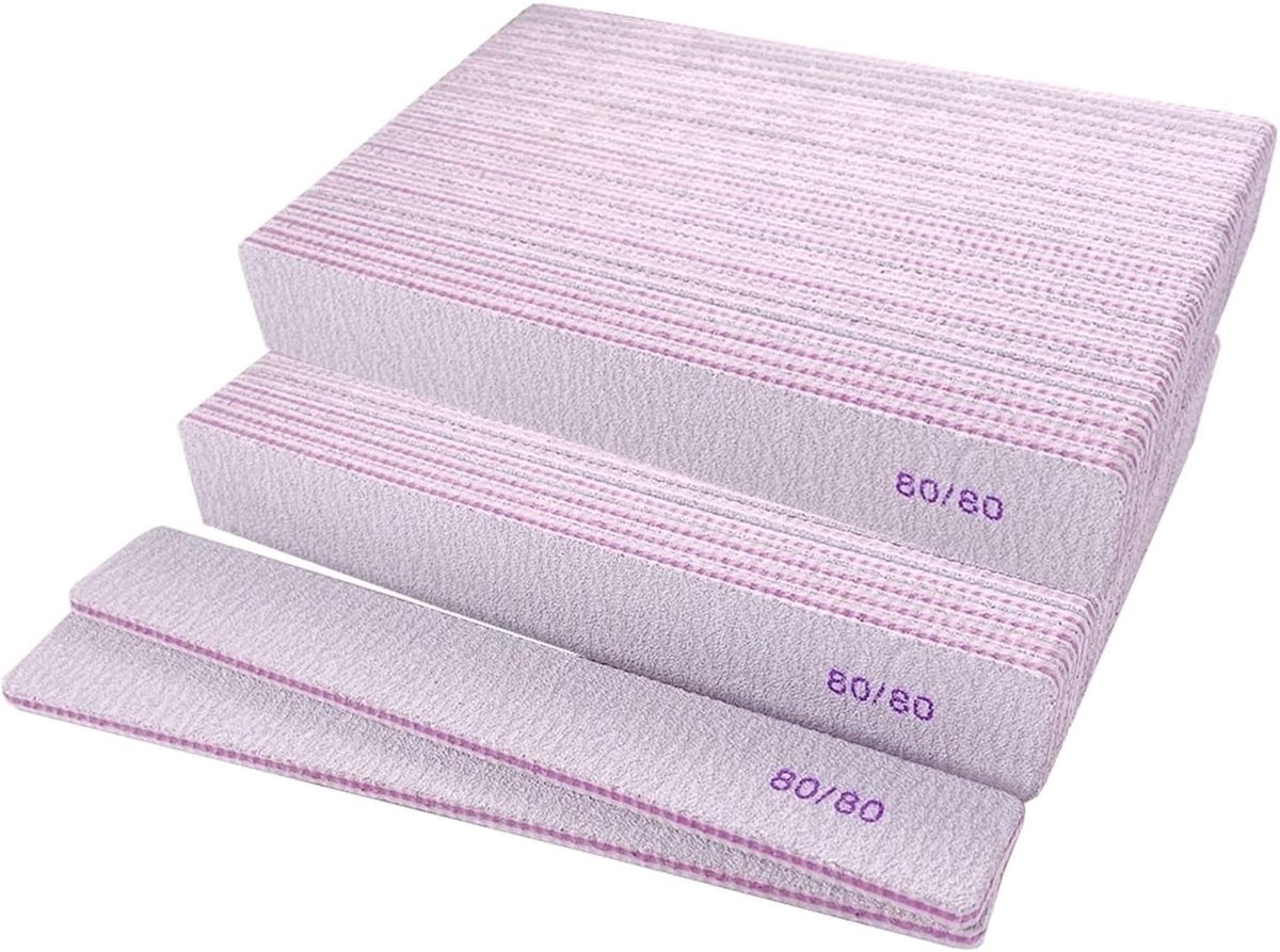 Set van 50 dubbelzijdige nagelvijlen (80/80), professionele grove nagelvijlen Geschikt voor acryl- en gelnagels.