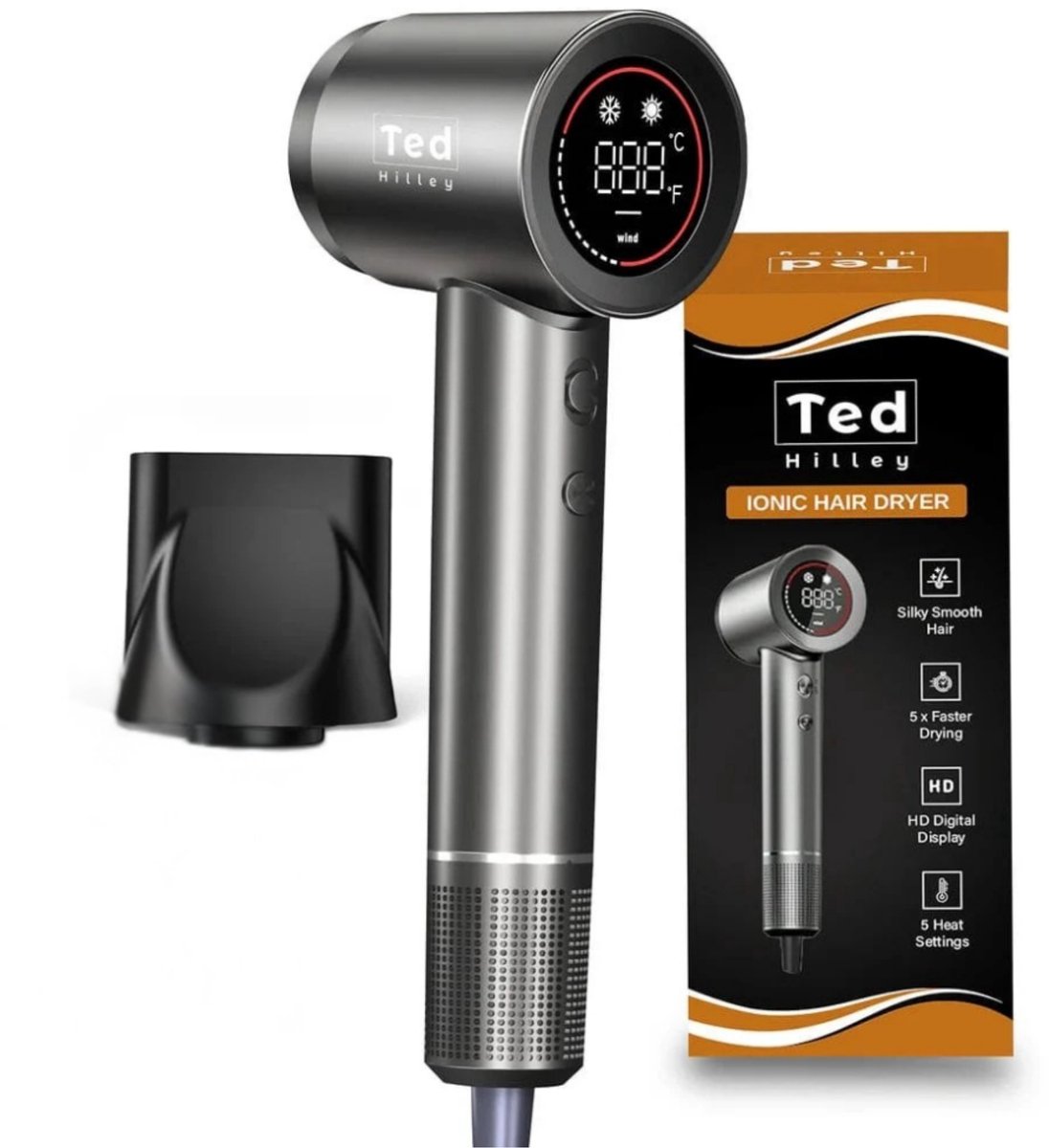 Ted Hilley - Ionische Fohn met Concentrator - Haardroger - Haarfohn - Alle Soorten Haar - Glanzend en Pluisvrij - [Beste Fohn 2026]