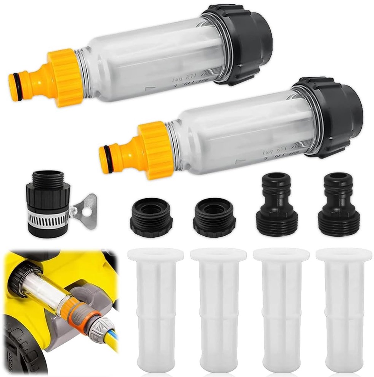 Waterfilter Tuinslang Set - 3/4 Inch Pre-Filter met 4 Filter Inserts en 5 Snelle Adapters