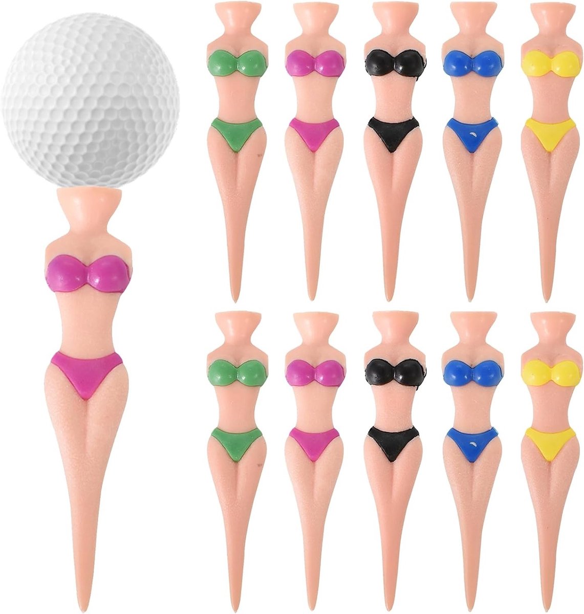 Vijf Stuks Grappige Dames Bikini Golf Tees van Kunststof - Ideaal voor Golftraining en Accessoires voor Mannen en Vrouwen
