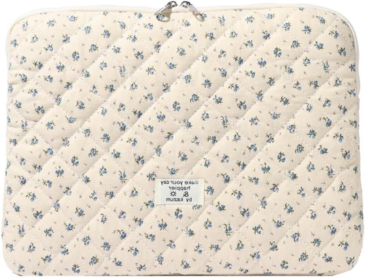 Laptop Hoes - Notebook Sleeve - Bescherming Onderweg - Bloemenprint Design - 13 Inch - Blauw