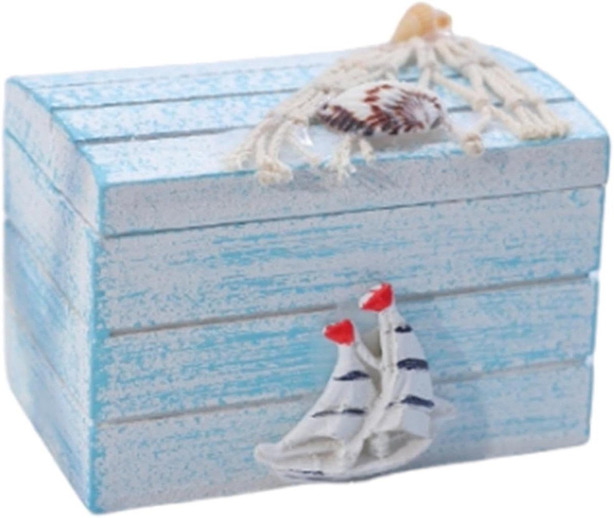 Houten Doos - Strand Snuisterij - Nautische Decoratie - Unieke Maritieme Elementen - 8.8 x 5.9 x 6 cm - Zeilboot