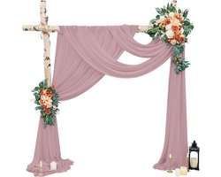 Bruiloft Boog Decoratie - Gordijnen Stof - Ceremonie Aankleden - Kreukvrije Tule - 2x 71x609 cm - Stoffig Roos