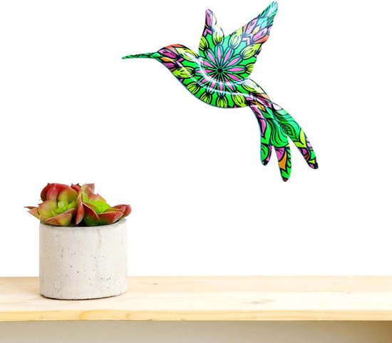 Wanddecoratie Kolibrie - Metalen vogel - Buiten decoreren - Weerbestendig materiaal - 26 x 22 cm - Metaal