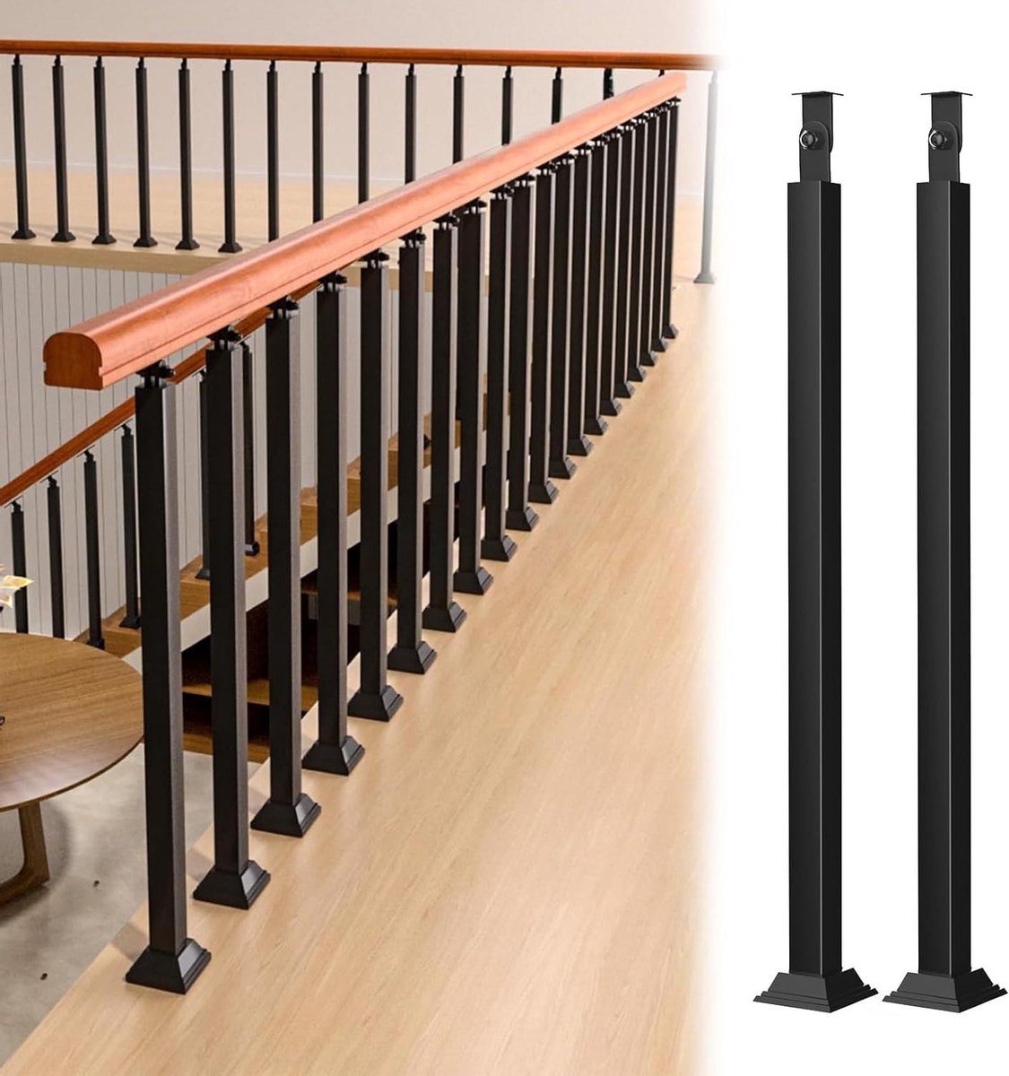 Metalen Trapleuning - Spijlenbalustrade - Veiligheid Binnenhuis - Vierkante Spijlen - 61 Cm - Zilverkleurig