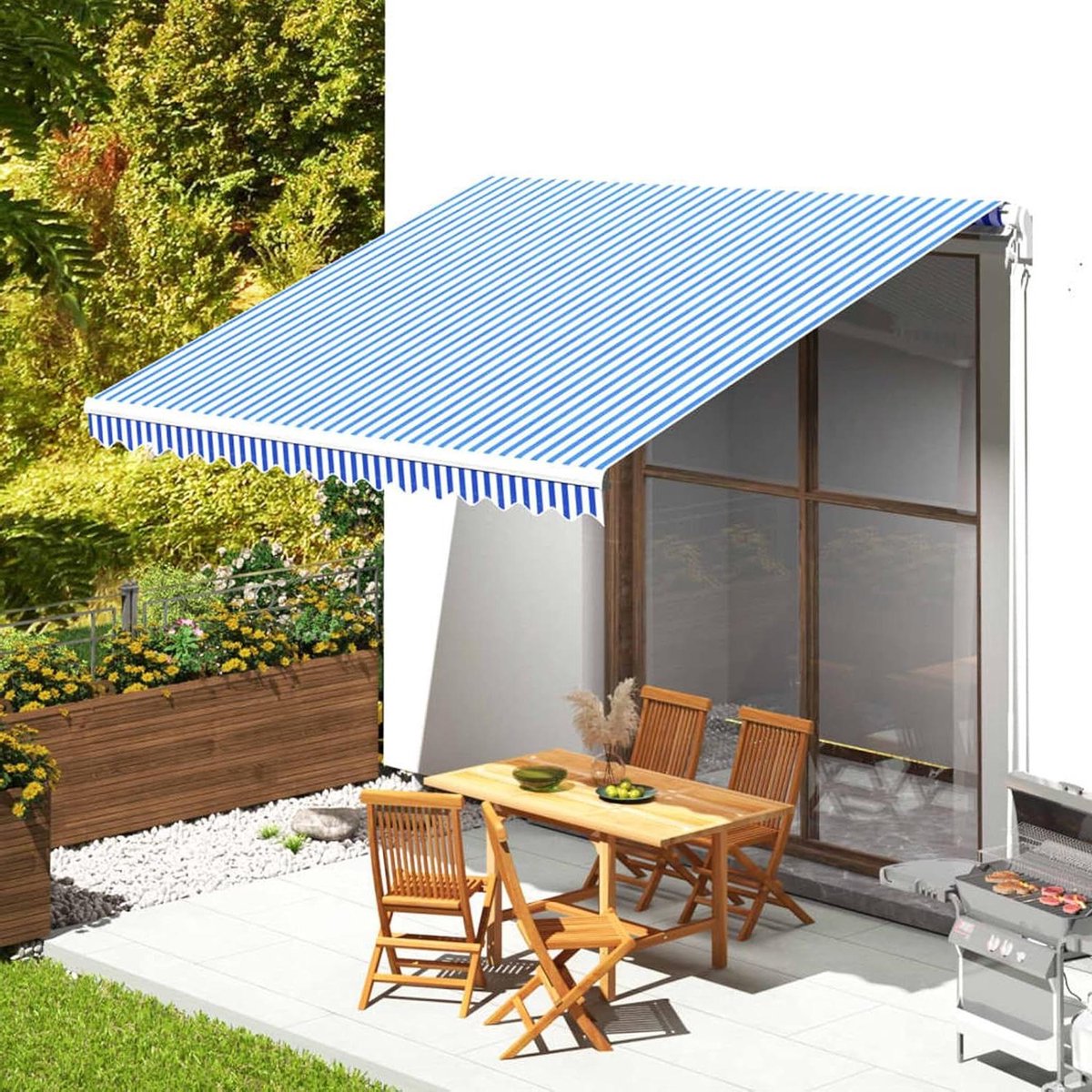 Vervangende Luifelstof - Luifelhoes Baldakijn - Terras Schaduw - UV- en Weerbestendig - 4 x 35 m - Blauw Wit