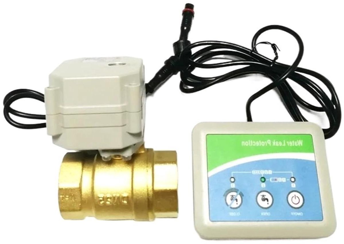 Waterlekdetector met Alarm - Lekbeveiliging - Wateroverlast Voorkomen - Automatische Ventielbediening - DN25 Aansluiting - Wit