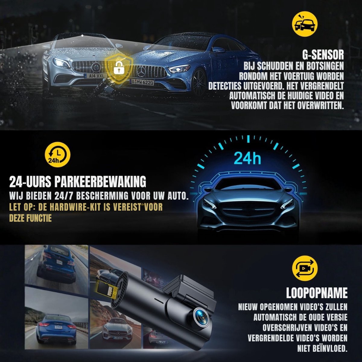 YOR® Dashcam voor Auto Voor en Achter - Dashcam - Zwart - 3cm x 5cm x 10cm – foto 8